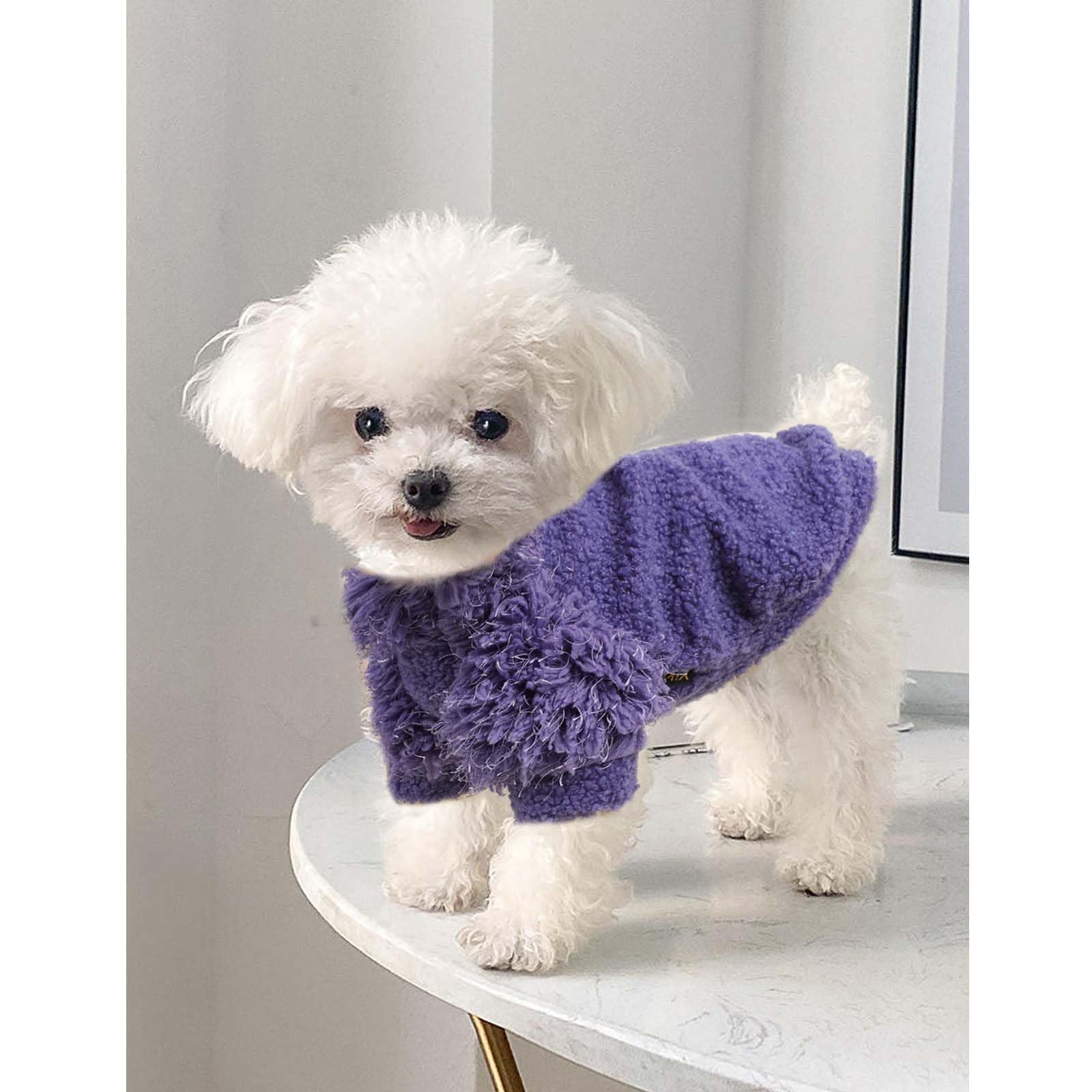 Fleece Dog Sweater Purple Pullover Dog Sweaters For Small Dogs Girl Boy Soft Dog Jacket Lightweight T-Shirt Pet Clothes Dog Coat